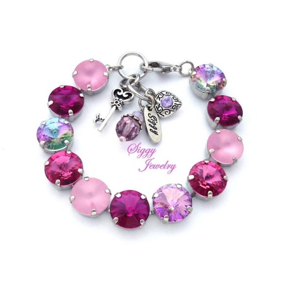 Swarovski Pink and Fuchsia Rivoli Charm Bracelet - Picture 5 of 10